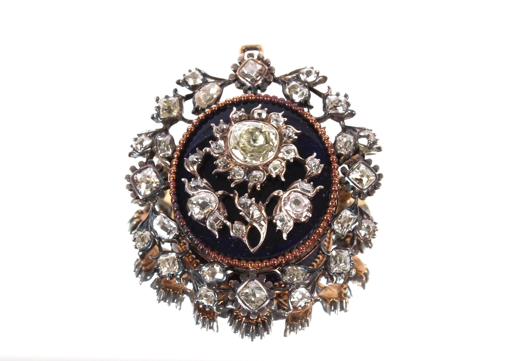 A yellow and white metal diamond set pendant / brooch, set with two approx. 1.25carat diamonds and - Image 7 of 26