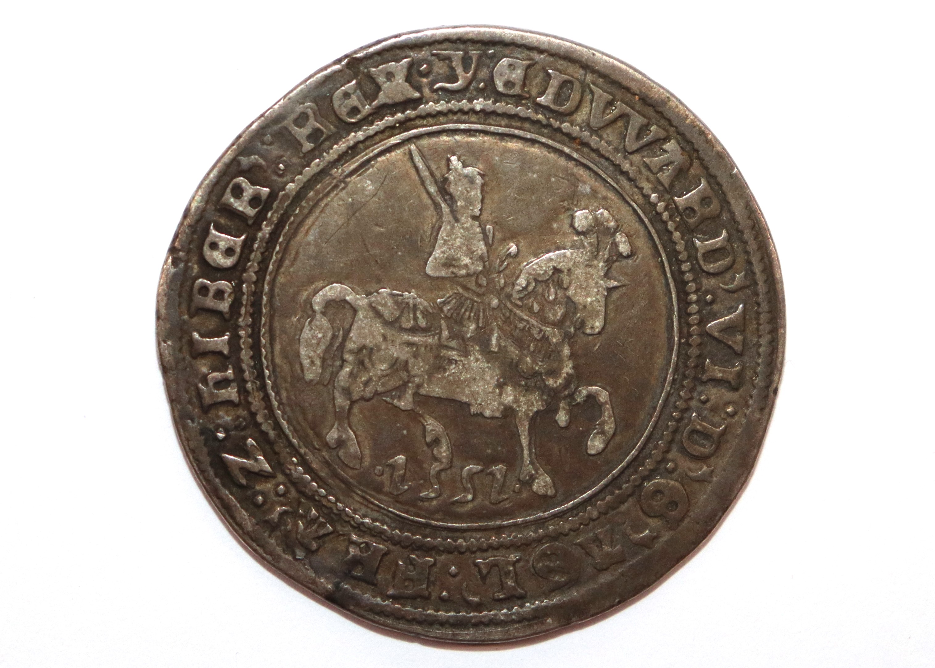 An Edward VI half crown 1551, MM y walking horse with plume - Image 2 of 4