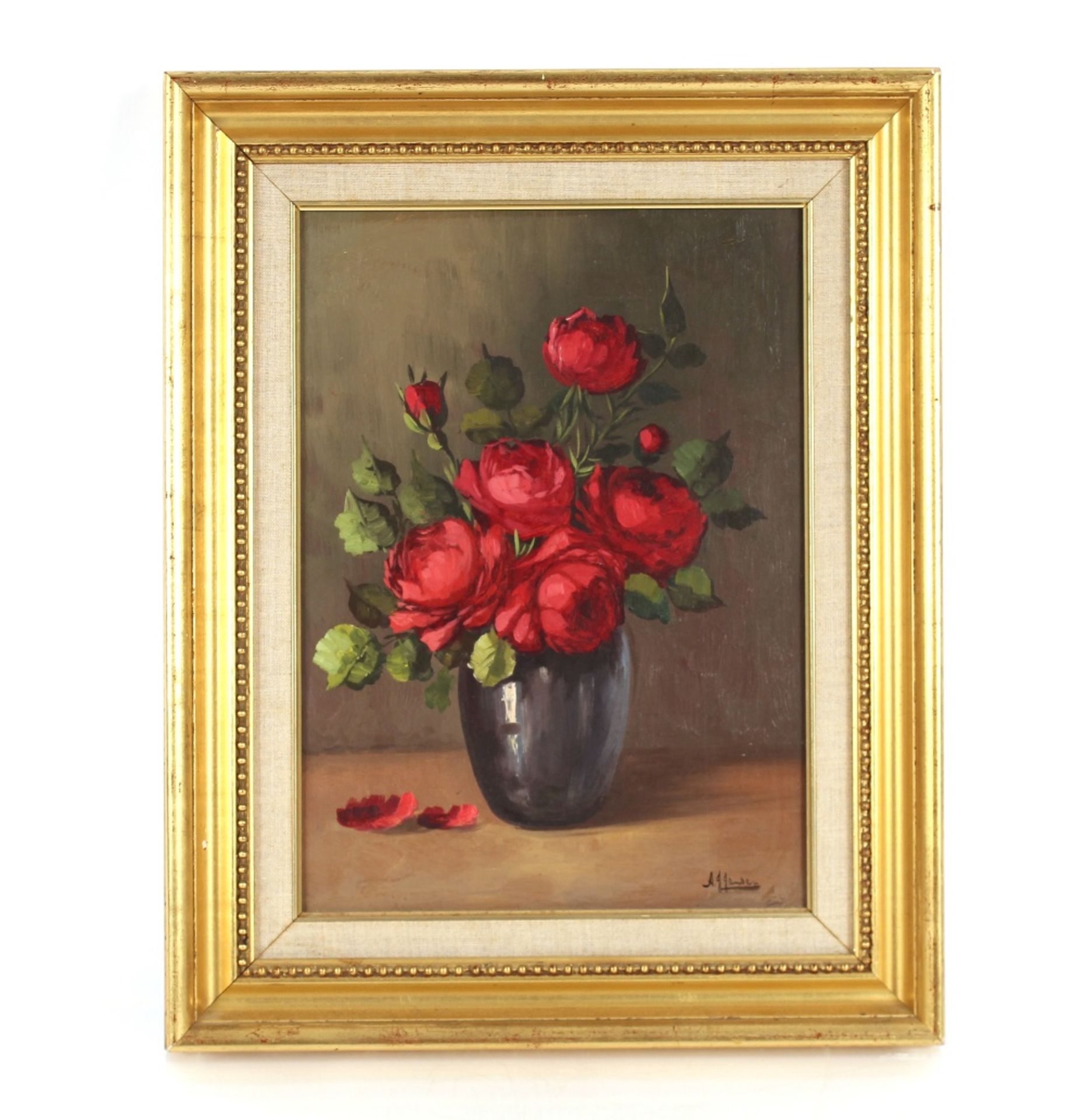 P.J. Jansen, pair of still life studies "Poppies" and "Roses" signed oils on board 37.5cm x 26.5cm - Image 2 of 6