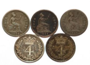 Five Victorian groats, including two Maundy fourpence pieces