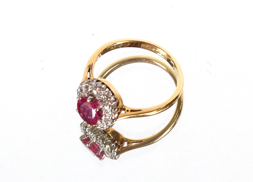 A ruby and diamond cluster ring, in 18ct gold mount, 3.9gms, ring size O