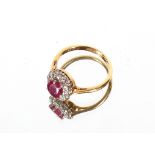 A ruby and diamond cluster ring, in 18ct gold mount, 3.9gms, ring size O