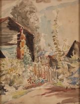 Allan Walton 1891-1948, study of a country cottage with flower garden, signed watercolour 28cm x