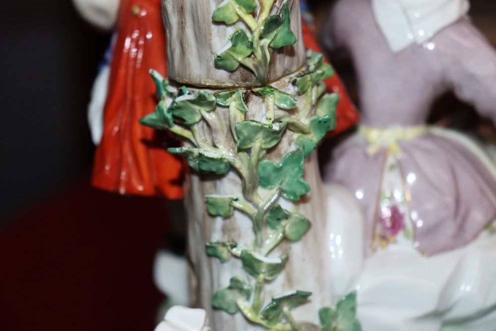 A large 19th Century Meissen figure group depicting villagers dancing and drinking before a floral - Image 8 of 18