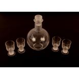 A Lalique "Chinon" decanter, 20cm high and four matching glasses, 7cm high , circa 1930, signed R.