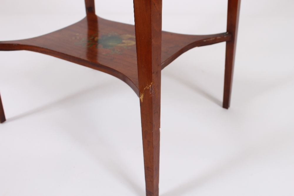 A late 19th Century painted satinwood two tier occasional table, decorated trailing ribbons and - Image 5 of 5