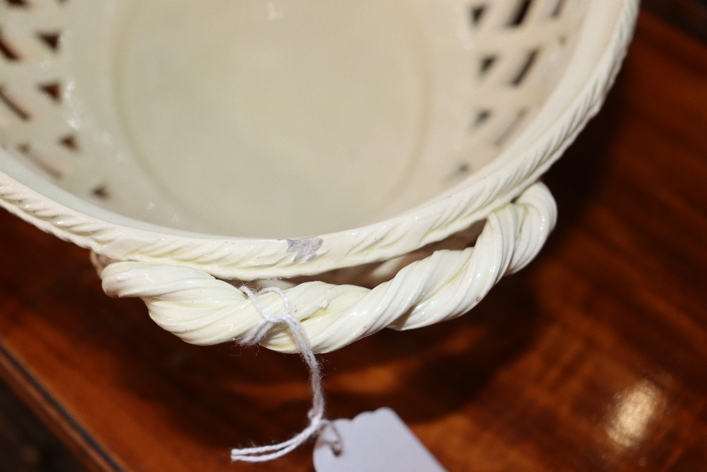 A 19th Century cream ware basket and cover with fruit finial, flanked by twist handles, 27cm long - Image 9 of 9