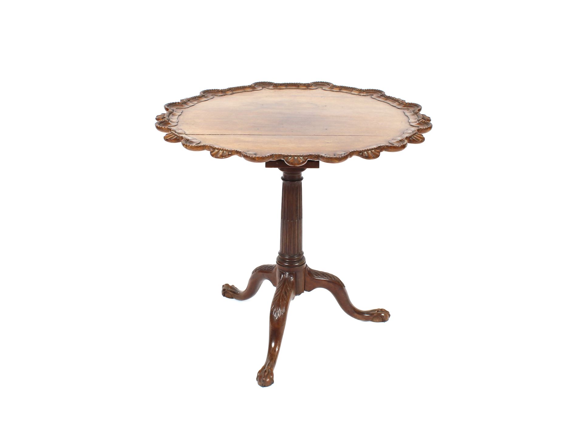 A 19th Century carved mahogany tripod occasional table, the shaped shell decorated top raised on a - Image 2 of 3
