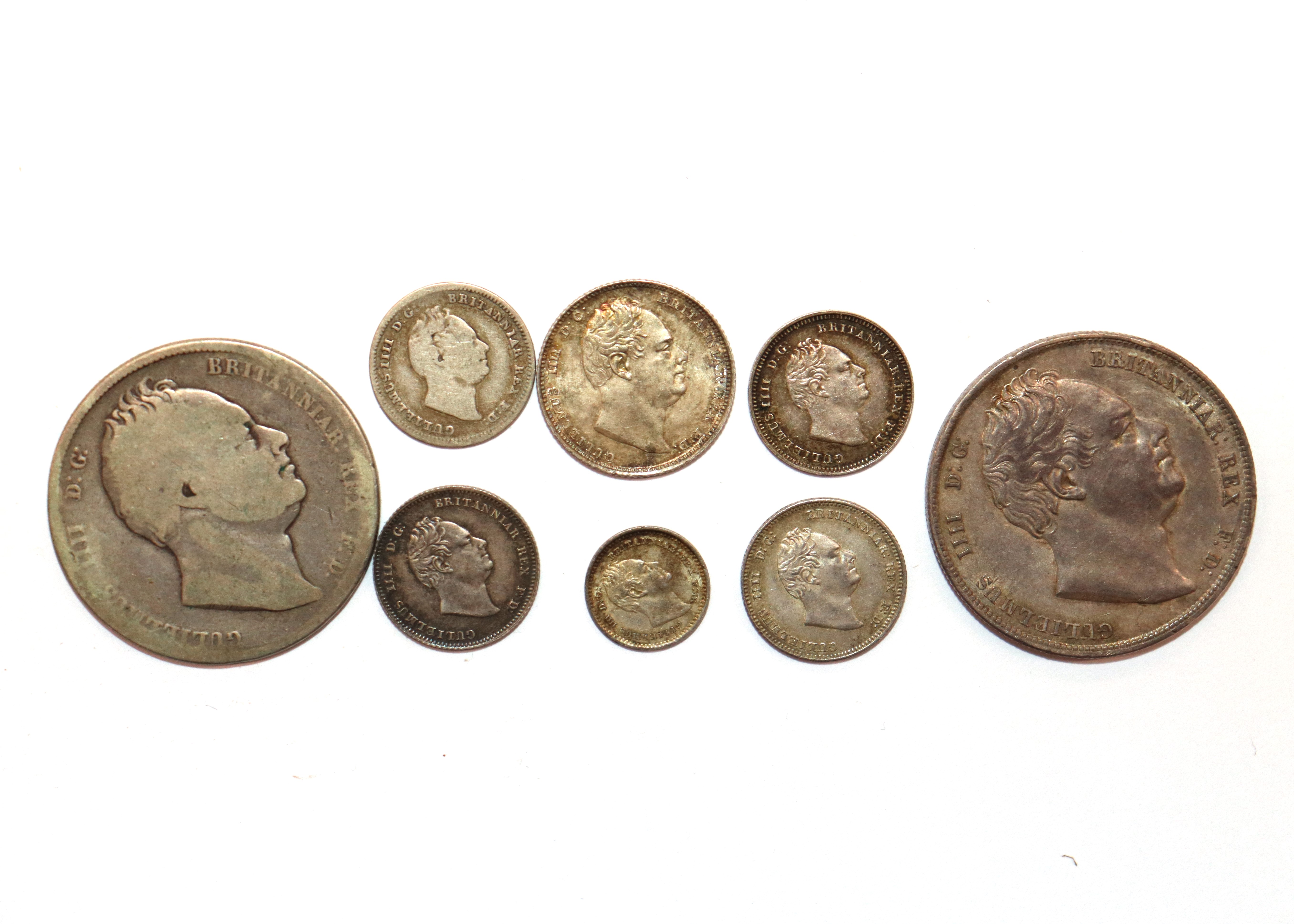 A collection of eight items of William IV silver coinage; two half crowns; a sixpence; two groats; - Image 2 of 5