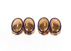 A pair of 9ct gold and blue enamel cuff-links, 6.5