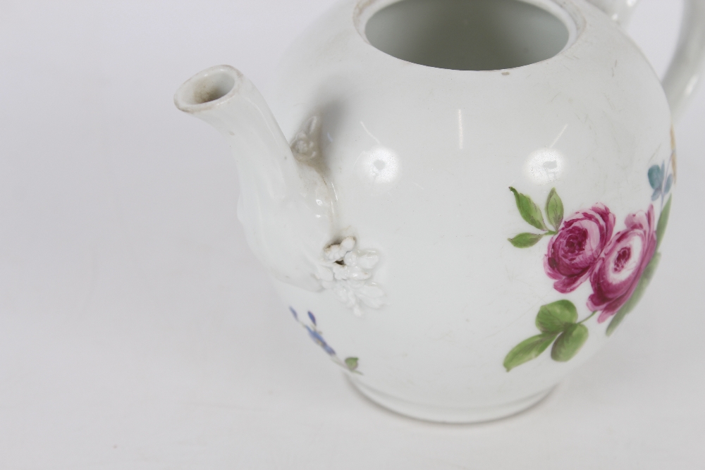 A 19th Century Meissen bullet shaped tea pot, having foliate spray decoration, the lid with floral - Image 2 of 3