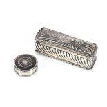 A small silver oblong pin box, with fluted decoration, Birmingham 1894; and a circular silver and