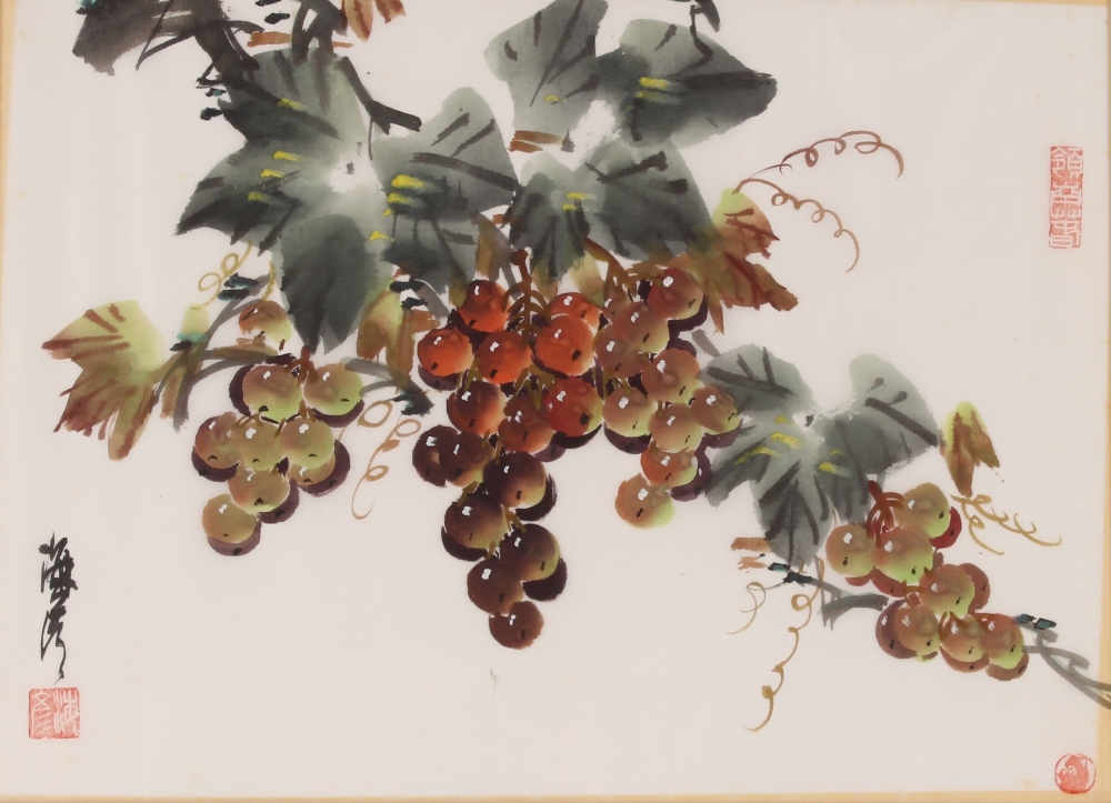 Mid 20th Century Chinese watercolour of berries and leaves, multiple artists seal marks; and a mid - Bild 4 aus 8