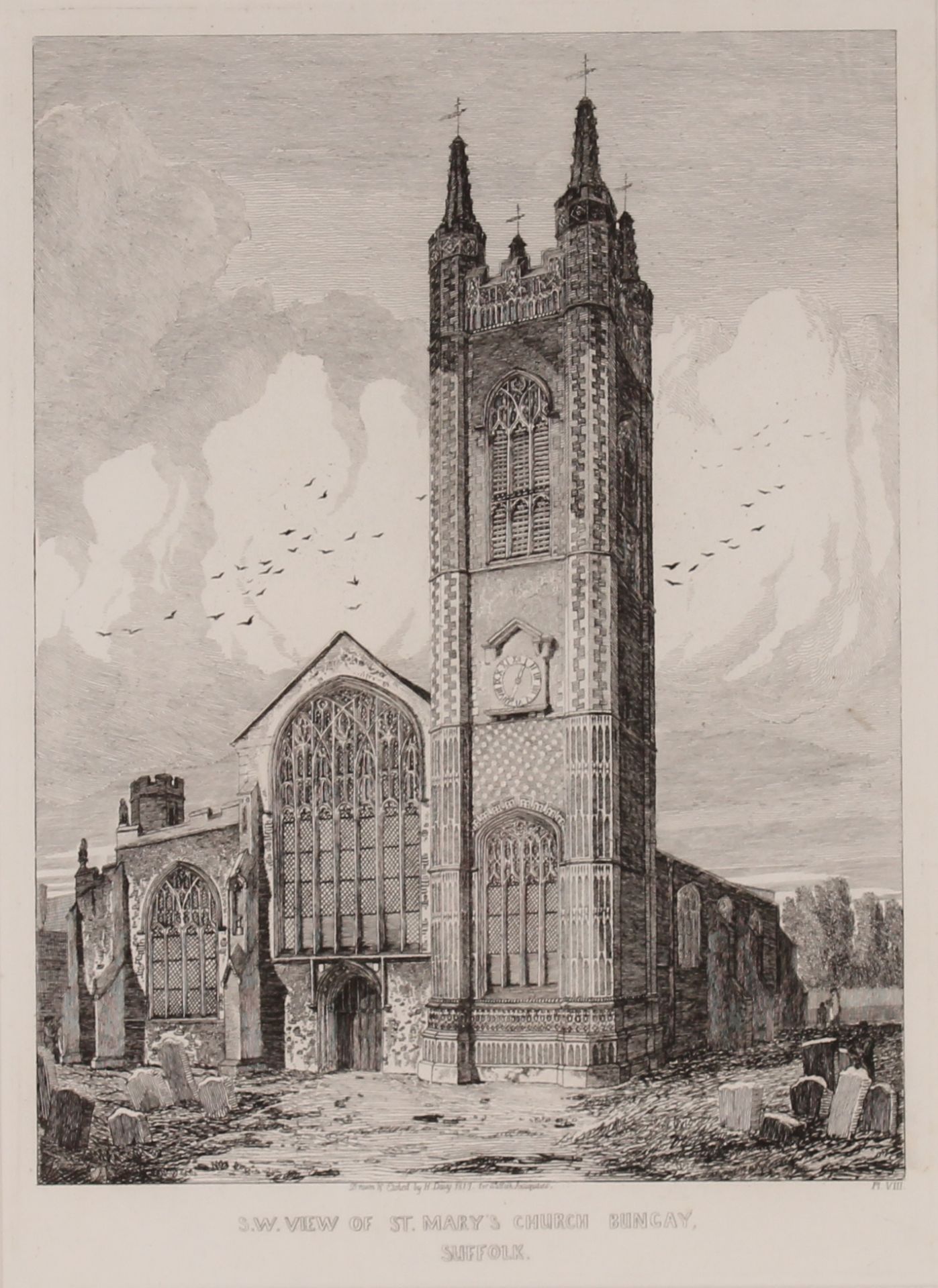 Henry Davey, three etchings depicting the North West view of St Mary's Church, Bungay, the South
