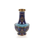 A Chinese cloisonné baluster vase, having floral decoration and symbol banded border on blue ground,