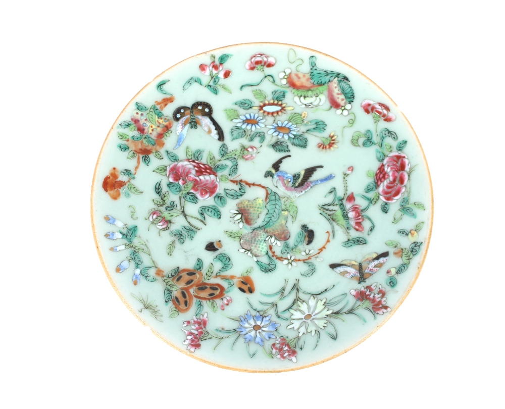 A 19th Century Chinese Canton plate, decorated in traditional palette with famille rose birds and