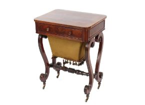 A 19th Century mahogany and cross banded sewing table, fitted with a single drawer and pull out