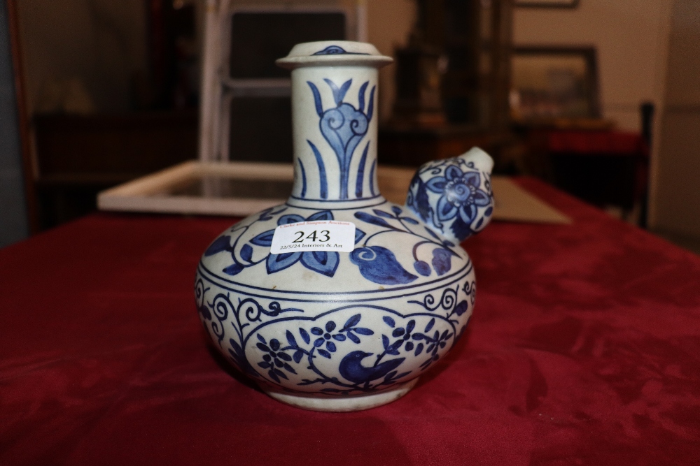 A Chinese Ming style Kendi of traditional form, blue glazed floral and bird decoration, 18cm high - Image 20 of 22