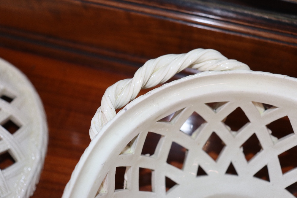 A 19th Century cream ware basket and cover with fruit finial, flanked by twist handles, 27cm long - Image 7 of 9