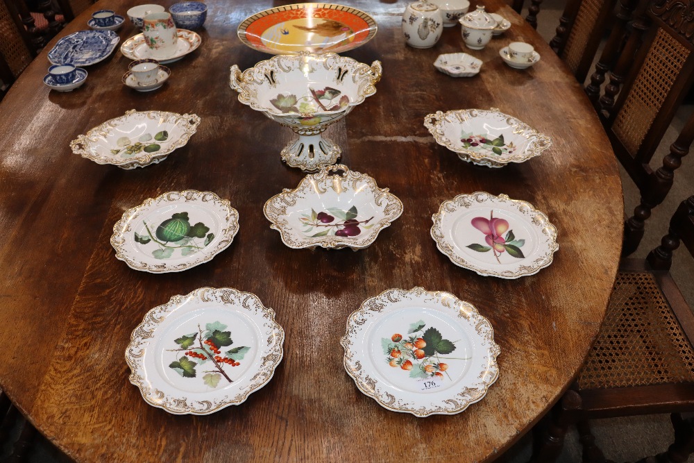 A Davenport Long Port Staffordshire part dessert service, decorated various fruits within foliate - Image 4 of 25