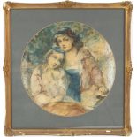 J.J. Hill, watercolour study of two young girls pencil signed bottom right, framed as an oval