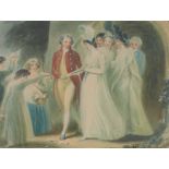 Thomas Stothard 1755-1834, "Wedding Procession" watercolour label verso, 29cm x 38cm