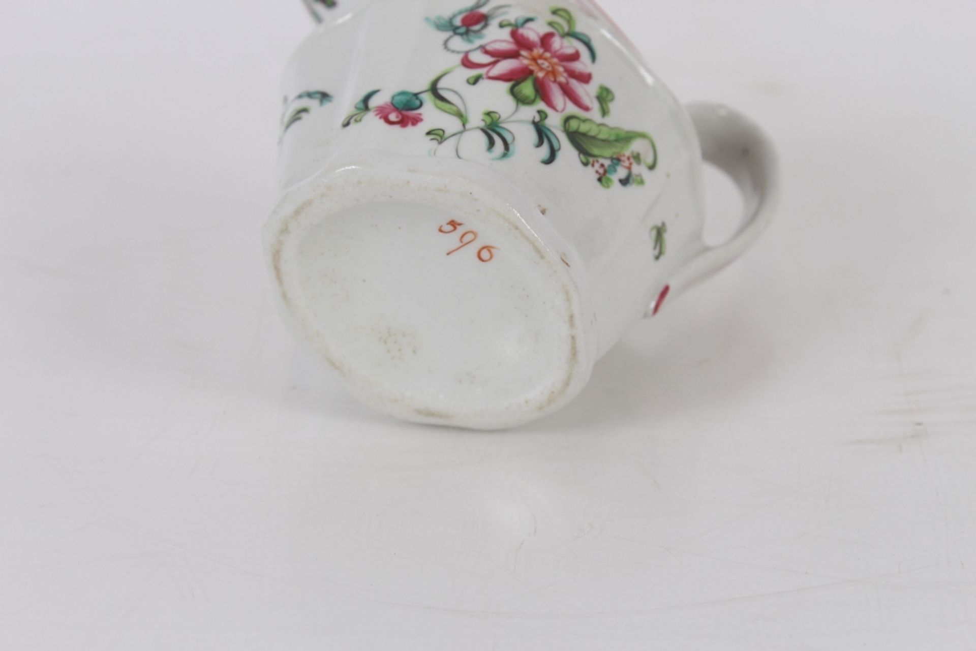 Newhall porcelain cream jug, decorated flowers and garlands, marked to base No.596, 11cm high - Image 3 of 3