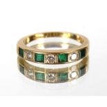 An 18ct gold emerald and diamond half eternity ring AF, 3gms, ring size N/O