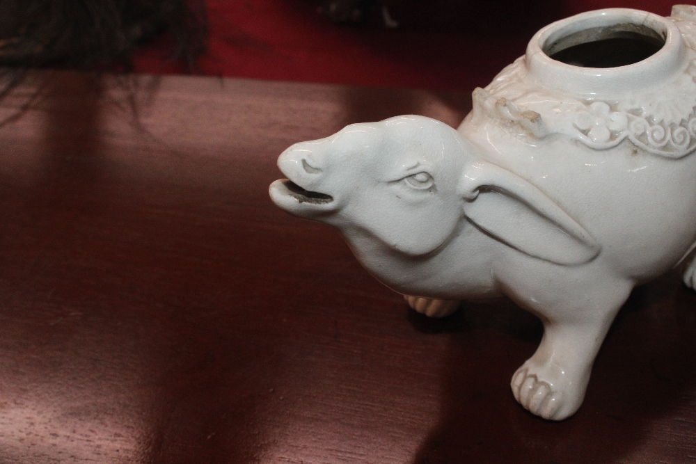 A Chinese blanc de chine water dropper in the form of a water buffalo, having domed detachable - Image 15 of 17