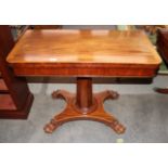 19th Century mahogany cross banded and boxwood strung card table, the rectangular folding swivel top