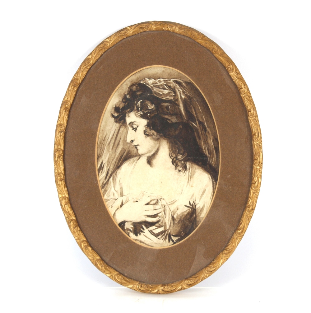 19th Century school, oval portrait study of a young maiden, unsigned watercolour, 17.5cm x 12.5cm,