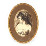 19th Century school, oval portrait study of a young maiden, unsigned watercolour, 17.5cm x 12.5cm,