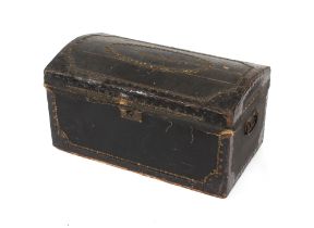 A domed canvas metal mounted and studded travelling trunk, 76cm