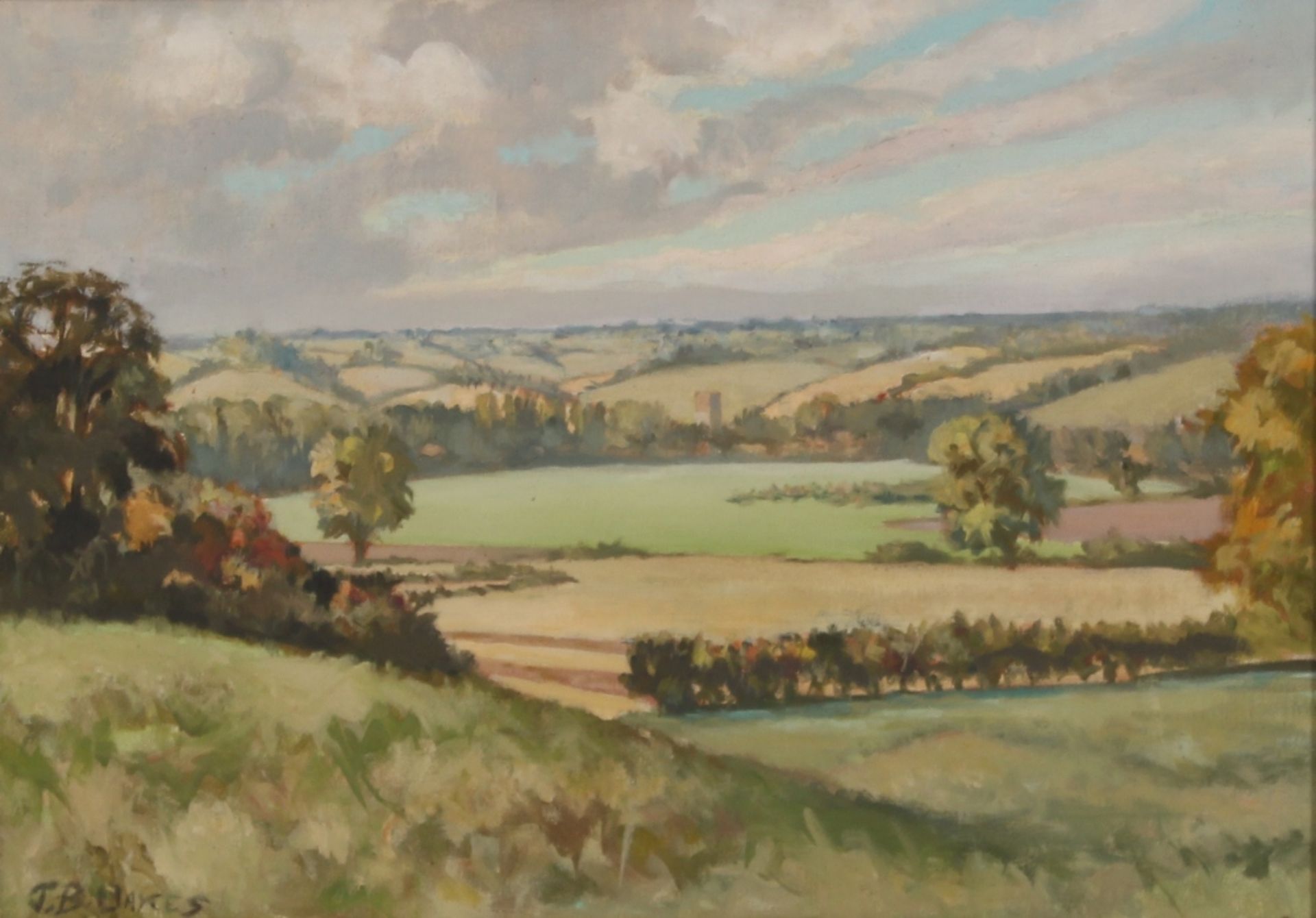 J.B. Oakes, study of a rural scene, signed oil on canvas, 37cm x 52cm