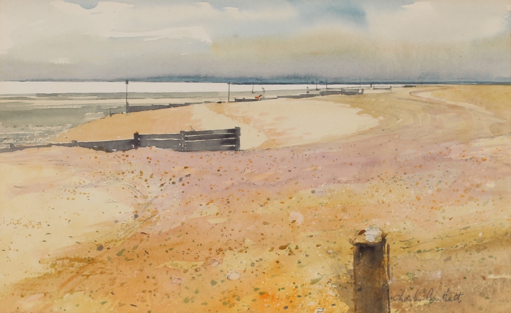 Charles Bartlett, "Mersea Beach" signed watercolour 22cm x 35cm