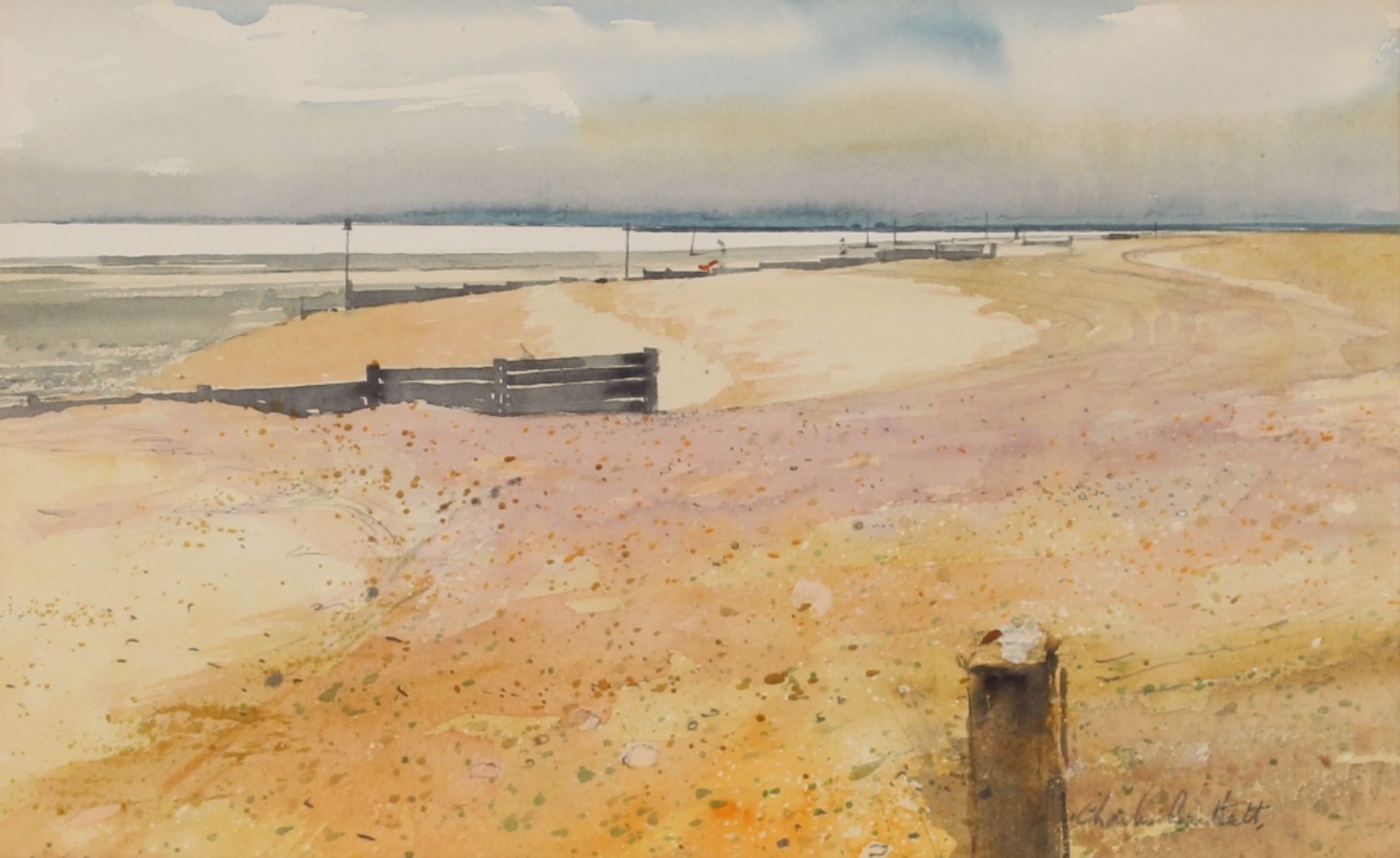 Charles Bartlett, "Mersea Beach" signed watercolour 22cm x 35cm