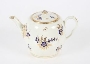 A 19th Century English porcelain part tea set having blue floral decoration heightened in gilt,