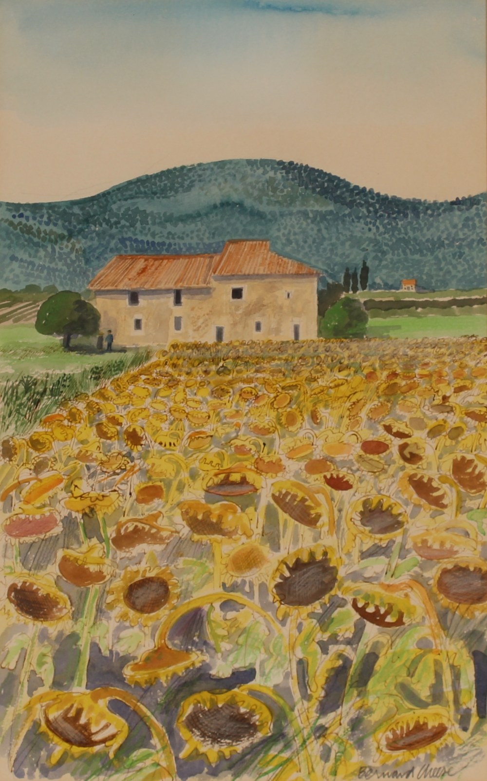 Bernard Cheese, "Sunflowers at Malaucene" pencil signed watercolour, 47cm x 29.5cm