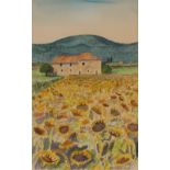 Bernard Cheese, "Sunflowers at Malaucene" pencil signed watercolour, 47cm x 29.5cm