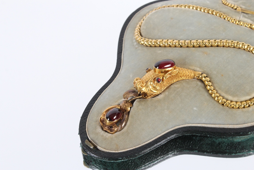 A Victorian yellow metal and garnet set serpent necklace, 18gms total weight, (tests as gold) in - Image 4 of 34