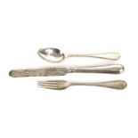 A Victorian silver Christening fork and spoon, London 1867; and a similar pattern knife, Sheffield