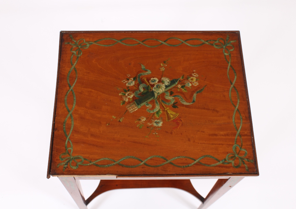 A late 19th Century painted satinwood two tier occasional table, decorated trailing ribbons and - Image 4 of 5