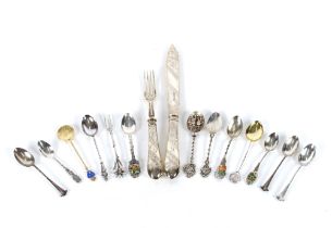 A Victorian silver bladed cake knife, Sheffield 1878; a similar fork Sheffield 1889; and a