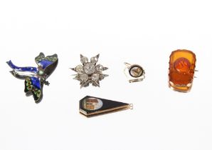 A small collection of various gold and silver jewellery including micro mosaic pendant and ring,