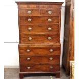 A George III mahogany chest on chest, the upper section fitted two short and three long drawers