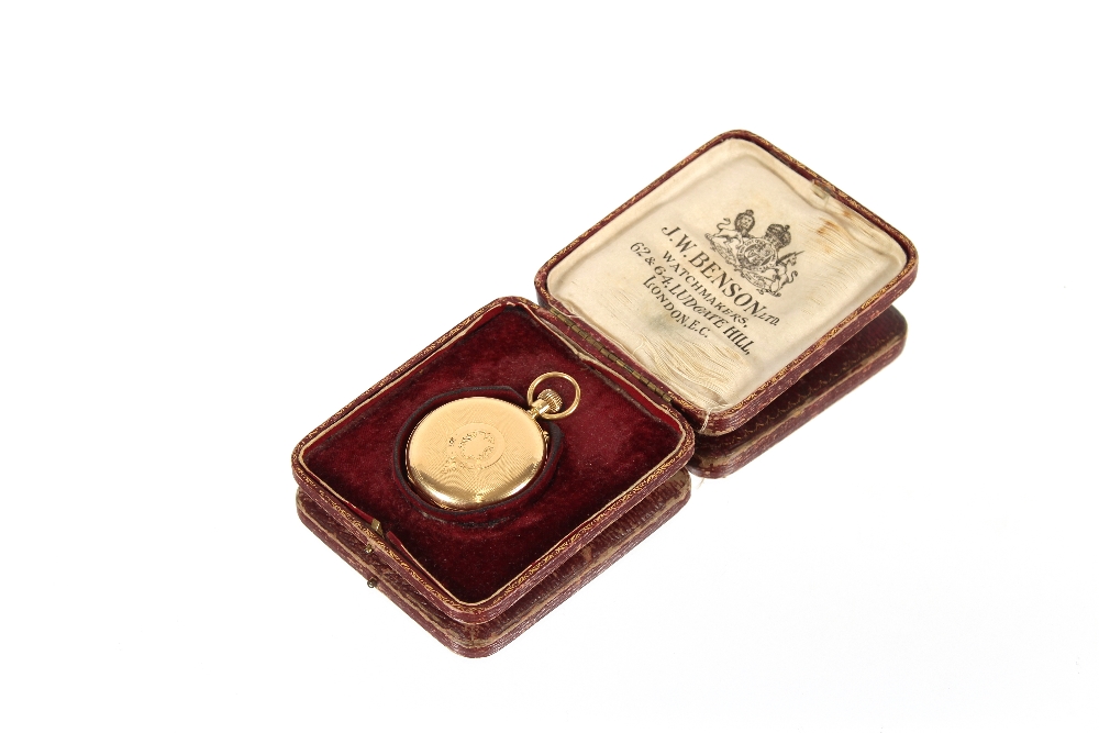 An 18ct gold cased pocket watch by J.W. Benson, Lu