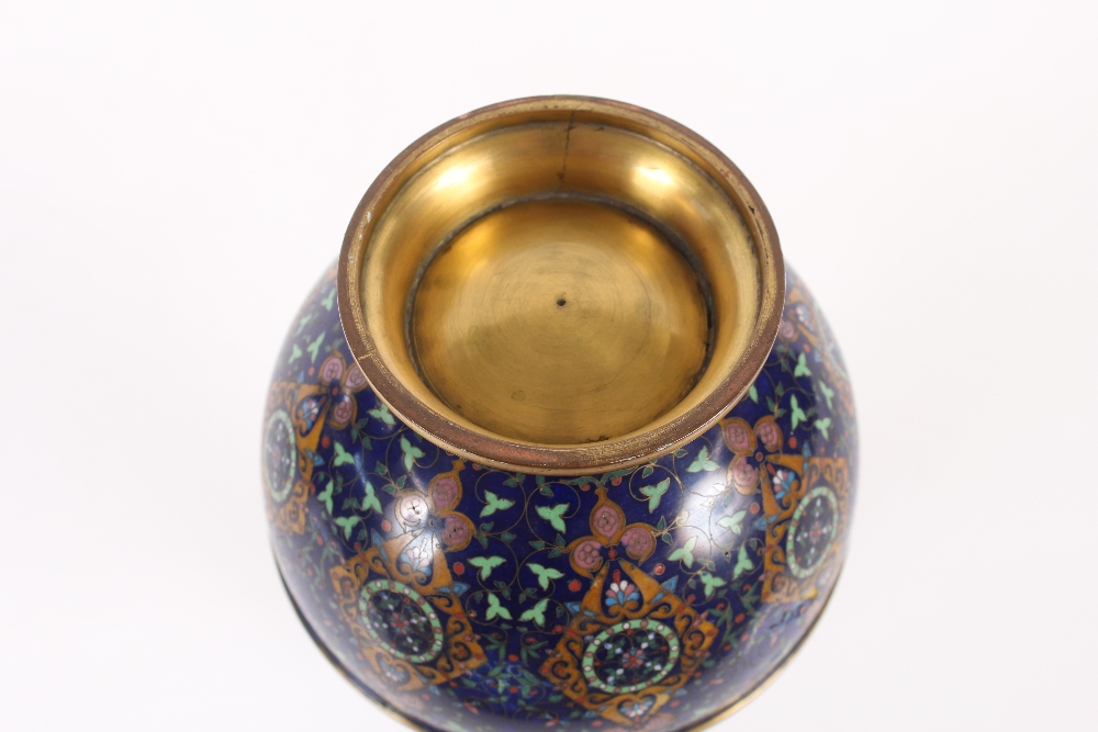 A Chinese cloisonné baluster vase, having floral decoration and symbol banded border on blue ground, - Image 2 of 12