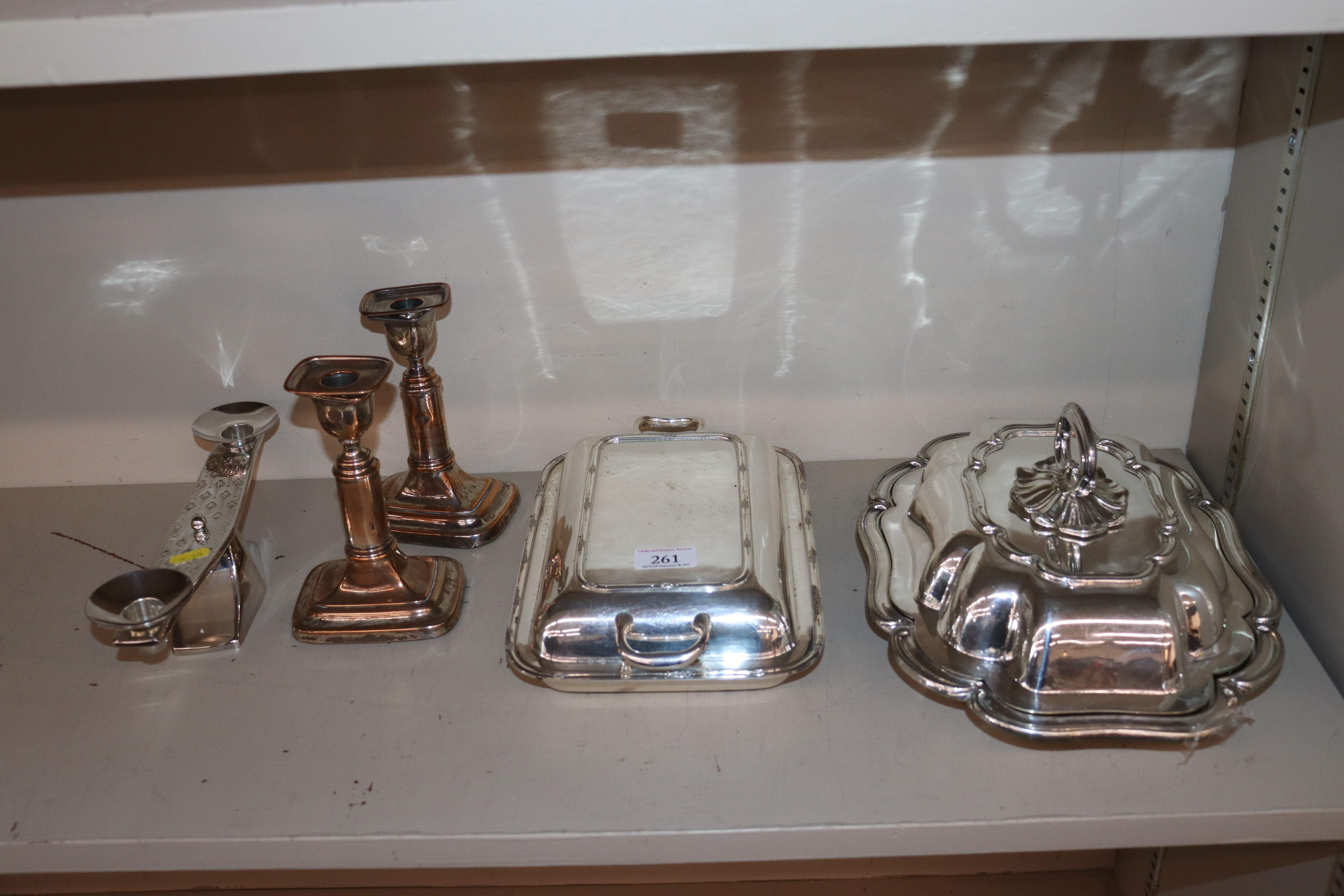 A collection of various plated ware to include two entreé dishes; three pairs of plated - Image 2 of 2
