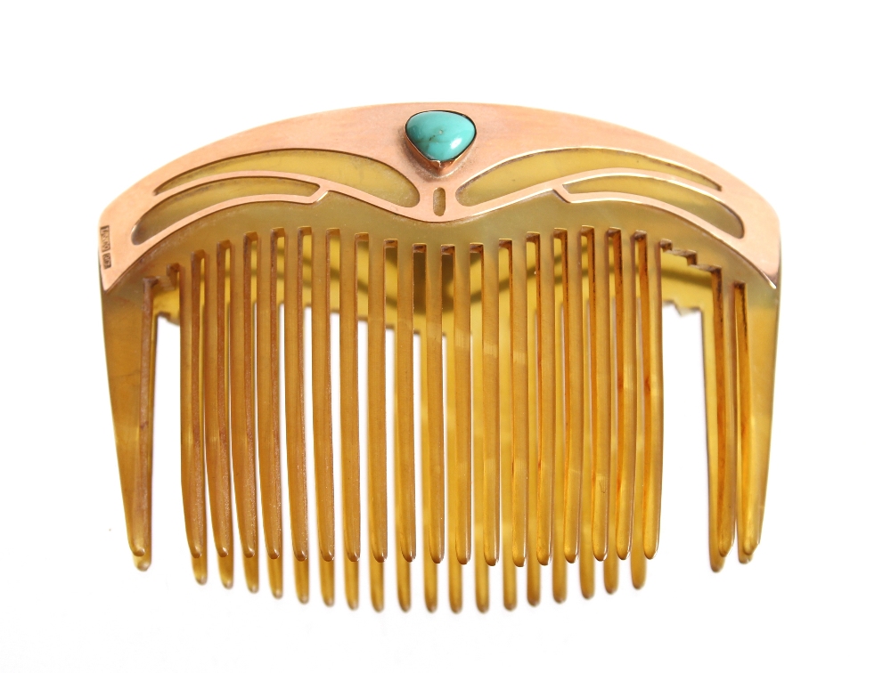 A 9ct gold and turquoise mounted hair comb by Libe