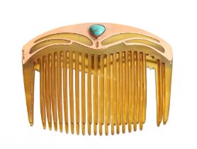 A 9ct gold and turquoise mounted hair comb by Libe